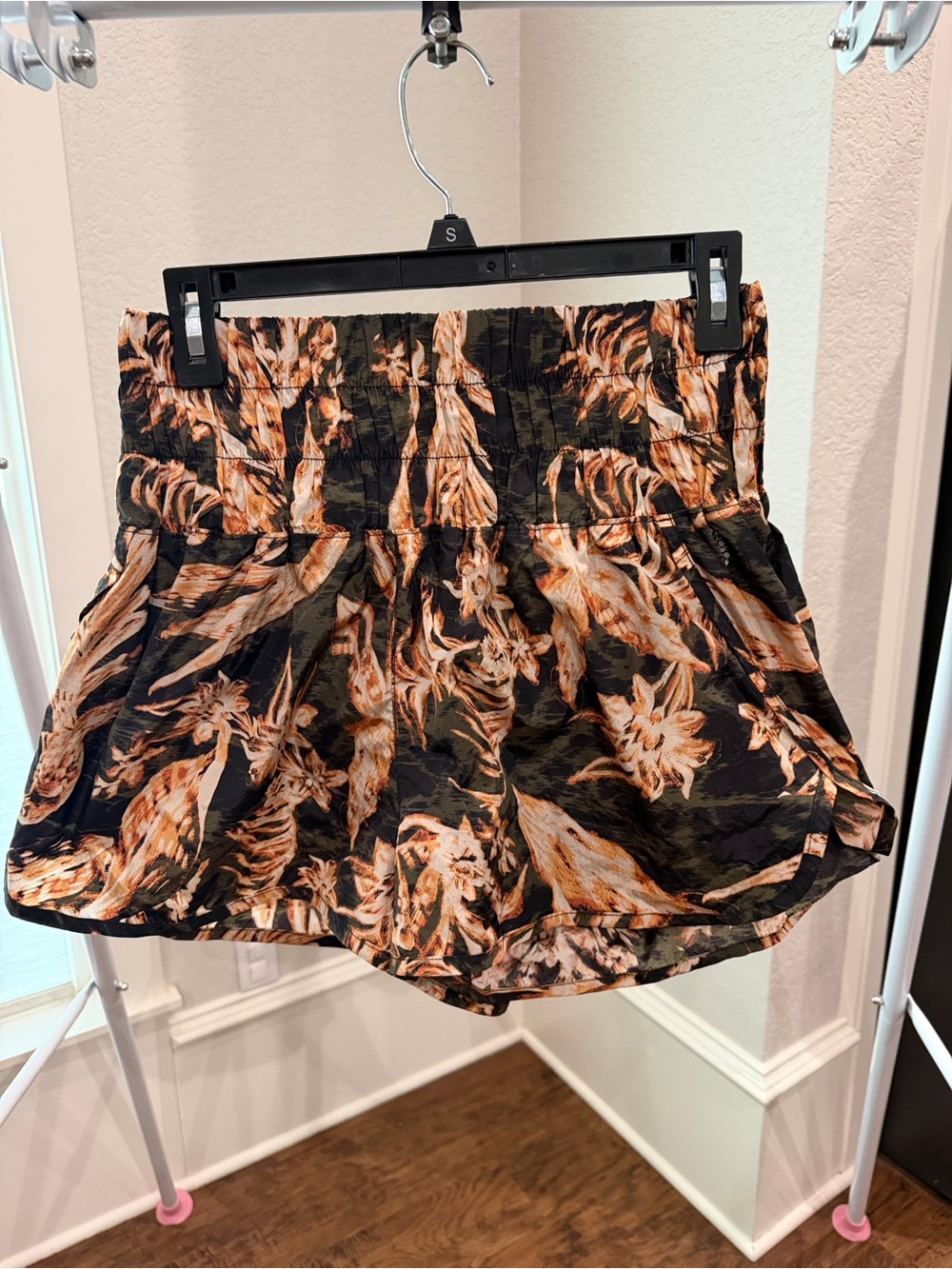 Free People Black & Tan Floral Athletic Shorts